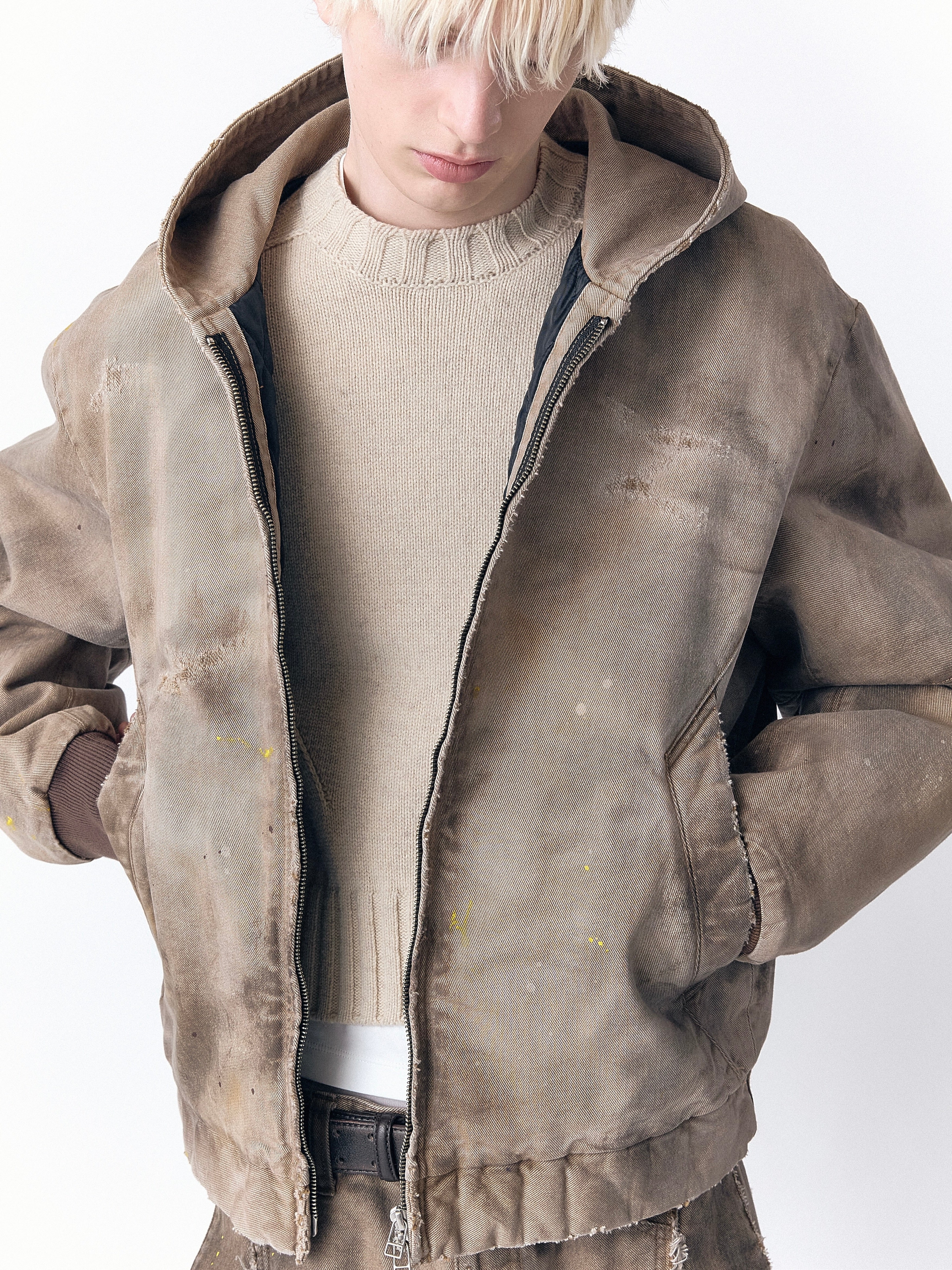 BECK DESTROYED HOODED BOMBER IN BRUSHED COTTON - Image 4