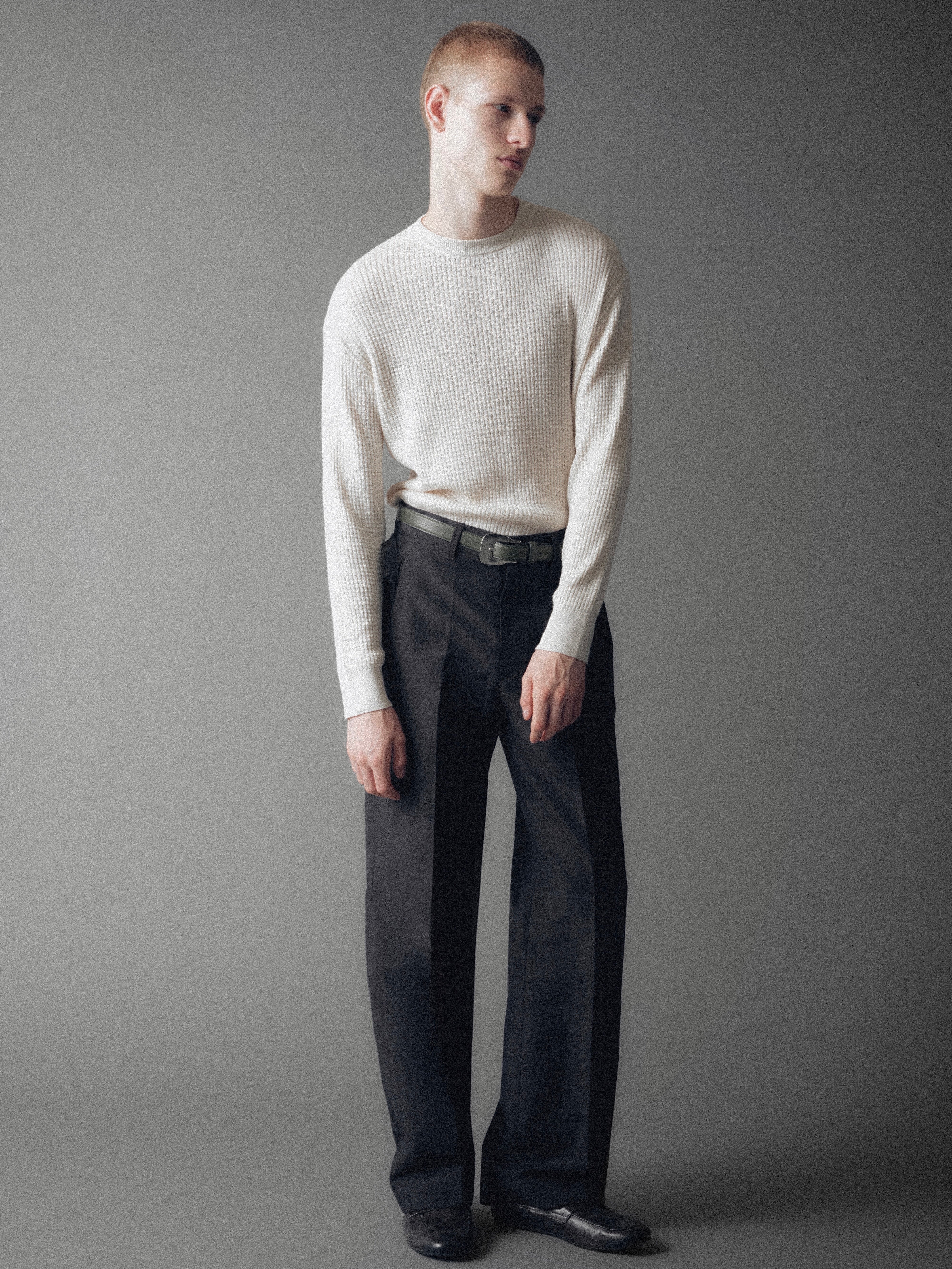 Hugh Waffle Knit Sweater in Silk - Image 3