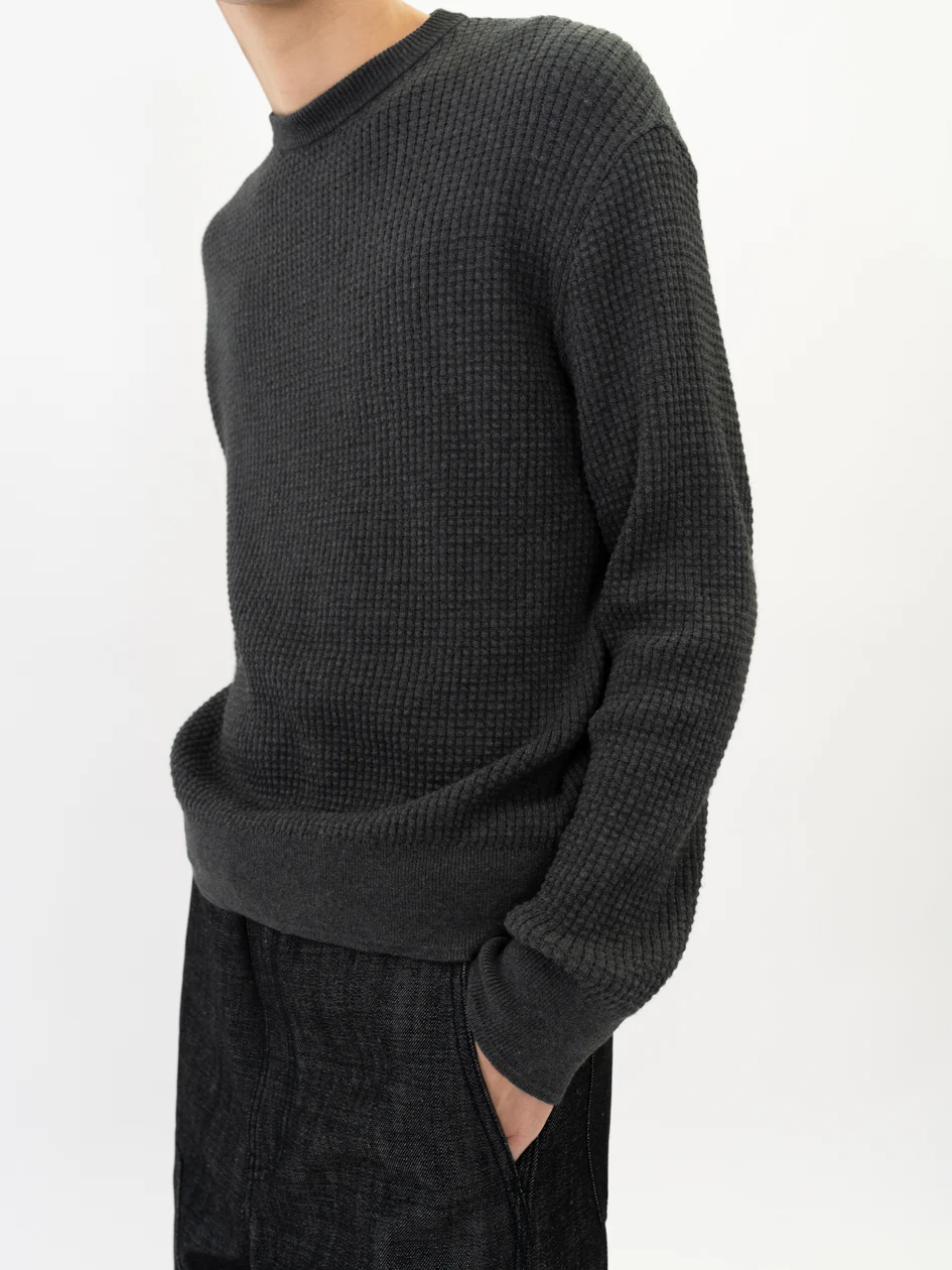 Relaxed Waffle Knit Sweater in Cotton/Yak - Image 3